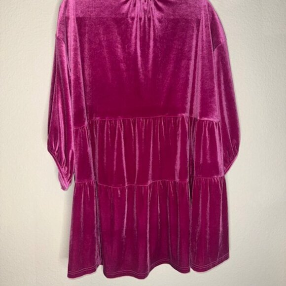 No Brand Magenta Velvet Button Down Plus Mini Dress - Picture 7 of 8